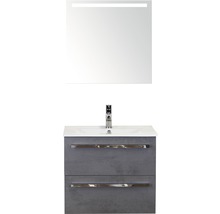 Ensemble de meubles de salle de bains Dante 60 cm avec lavabo en céramique modèle 1 et miroir avec éclairage LED béton anthracite-thumb-0