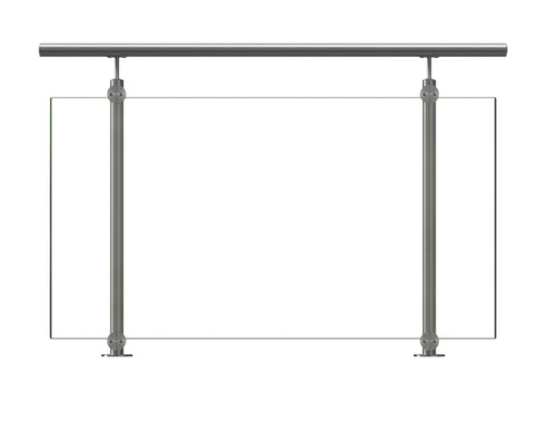 Geländer-Komplettset Pertura mit Glasfüllung für Bodenmontage Handlauf rund Edelstahl B:1.5 m