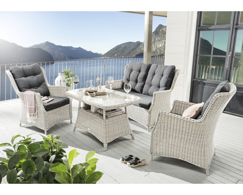 Ensemble de meubles de jardin Casa rotin synthétique 4 places 4 pièces gris avec galette de chaise