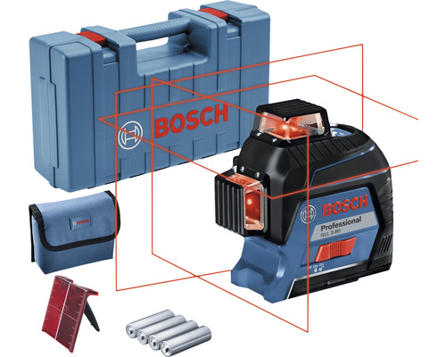 Laser à lignes Bosch Professional GLL 3-80 avec 4 piles (AA) et cible laser dans coffret-0