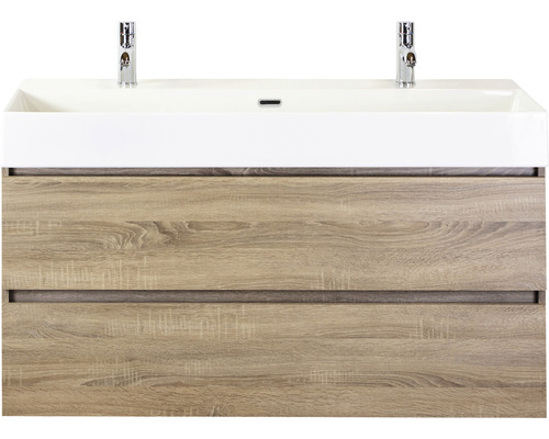 Ensemble de meubles de salle de bains Maxx XL 120 cm avec vasque en céramique 2 trous pour robinetterie chêne gris