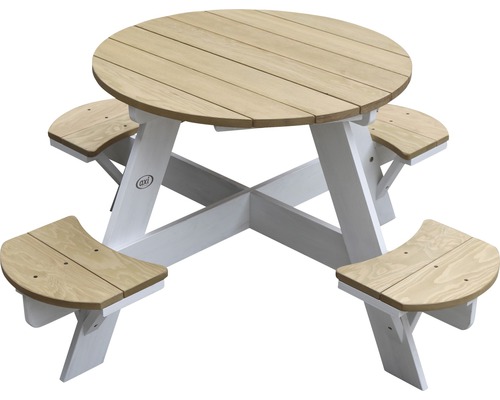 Table de pique-nique pour enfants AXI UFO ronde 4 places en bois blanc