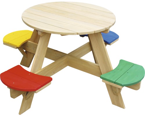 Table de pique-nique pour enfants RAXI UFO ronde 4 places en bois multicolore