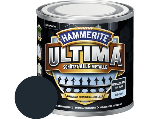 Laque de protection pour métaux Hammerite Ultima Ral 7016 gris anthracite brillant 250 ml
