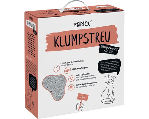 Katzenstreu PRIMOX Babypuderduft Silikat klumpend, mit Duft 8 kg