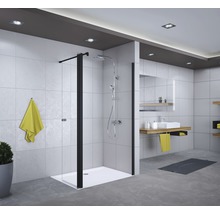 Paroi de douche à l'italienne Breuer Entra 120 cm butée à droite décor gris profilé couleur noir-thumb-0