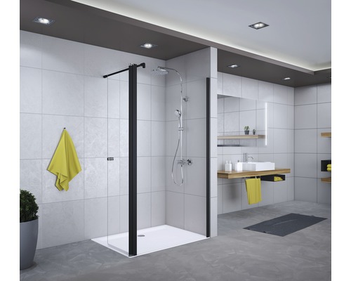 Paroi de douche à l'italienne Breuer Entra 120 cm butée à droite décor gris profilé couleur noir-0