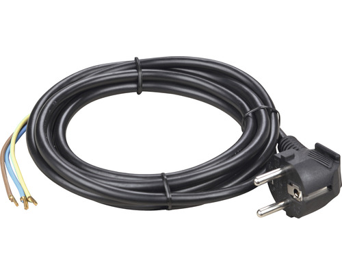 Câble de raccordement 3 m H05VV-F3x1,5 mm² noir avec prise contour Indoor