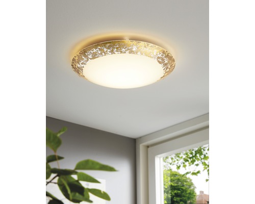 Plafonnier LED acier-verre 16W 1500 lm 3000 K blanc chaud hxØ 100x395 mm Montenovo gold/blanc