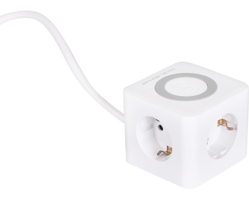 Bloc multiprises Powercube 3 emplacements + 2x USB-A 1x USB-C blanc 1,5 m adapté au chargement inductif de smartphones