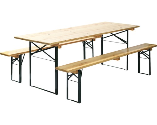 Table et bancs de brasserie VEBA en bois largeur 50 cm 3 pièces vert marron