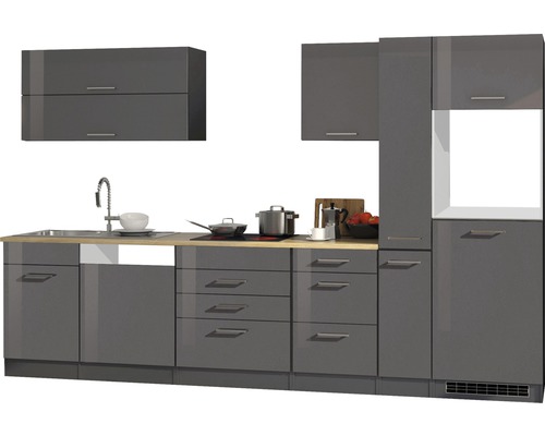 Küchenleerblock Held Möbel Mailand 330 cm grafit hochglanz ohne E-Geräte 624.1.6211