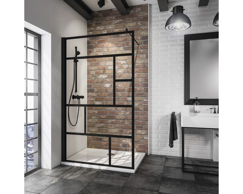 Paroi de douche à l'italienne Schulte ExpressPlus AlexaStyle 2.0 Black Style largeur 140 cm décor Atelier couleur de profilé noir