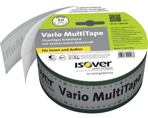 Ruban adhésif ISOVER Vario MultiTape multifonction et simple face pour l'intérieur et l'extérieur 30 m x 60 mm 1 pack = 2 rouleaux