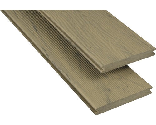 Lame de terrasse en composite Konsta frêne velours 20x145 mm (au mètre à partir de 1000 mm jusqu'à 6000 mm max.) Lame de terrasse en composite Konsta frêne velours 20x145 mm (au mètre à partir de 1000 mm jusqu'à 6000 mm max.)