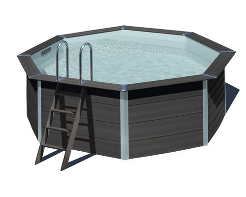 Aufstellpool WPC-Pool-Set rund Ø 410x124 cm inkl. Sandfilteranlage, Skimmer, Leiter, Filtersand & Bodenschutzvlies grau