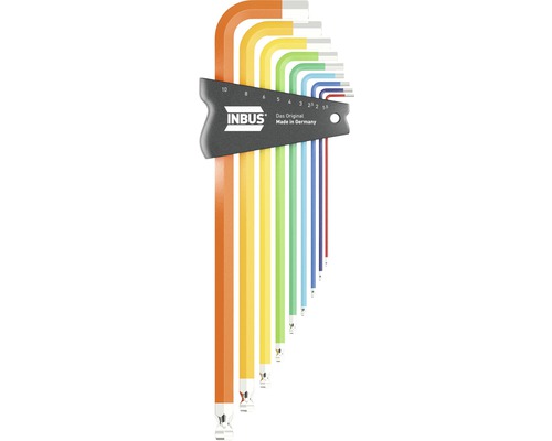 Jeu de clés 6 pans INBUS 70273 1.5-10mm avec ColorGrip multicolore et tête sphérique 9pces