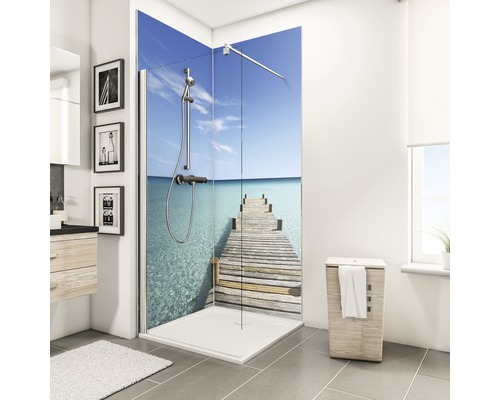Panneau mural pour douche Schulte ExpressPlus Decodesign photo d'angle décor appontement Maldives 2 x 90 x 210 cm Panneau mural pour douche Schulte ExpressPlus Decodesign photo d'angle décor appontement Maldives 2 x 90 x 210 cm