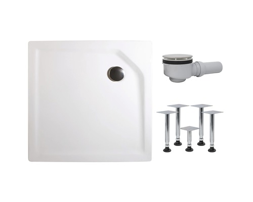 Extraflache Duschwanne Schulte 80x80x3,5 cm D20080 04 weiß inkl. Wannenfüße und Ablaufgarnitur