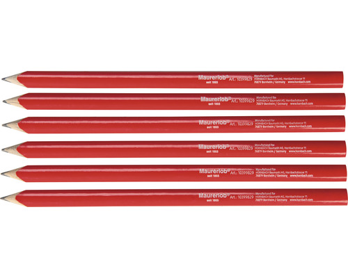 Crayon de charpentier 240 mm, peint en rouge, taillé 6 unités