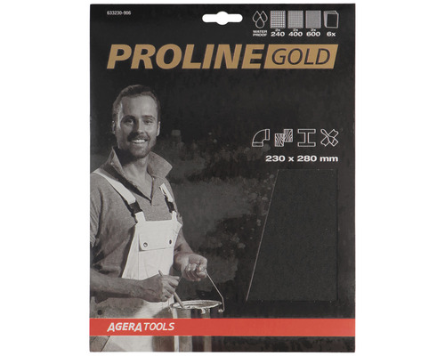 Papier à poncer pro PROLINE GOLD pour meulage humide P240/400/600 230x280 mm 6 pièces