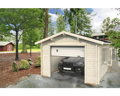 Garage simple Palmako Roger 19,0 m² avec portail sectionnel 360 x 550 cm naturel