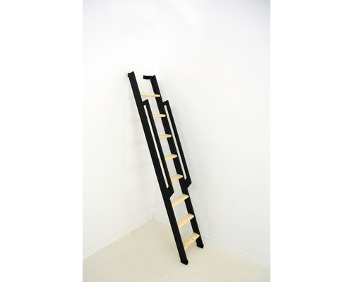 Escalier à limon latéral Pertura FENIX 8 pas de marche droit rabattable avec 2 mains courantes pour une hauteur sol à sol de 199 cm