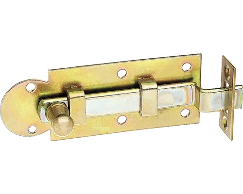 Fensterriegel gekröpft mit Knopf, 80 x 30 x 10 mm, Galv. gelb verzinkt