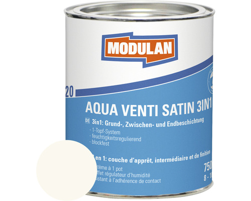 Laque MODULAN 6220 Aqua Venti satin 3en1 RAL 9010 blanc 750 ml