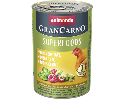 Pâtée pour chien animonda Gran Carno Superfoods poulet & épinards 400 g