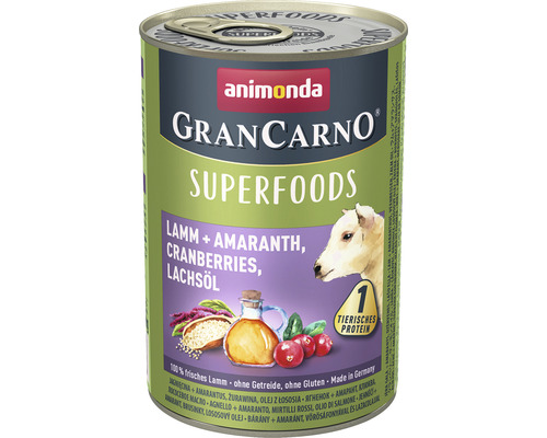 Pâtée pour chien animonda Gran Carno Superfoods agneau & amarante 400 g