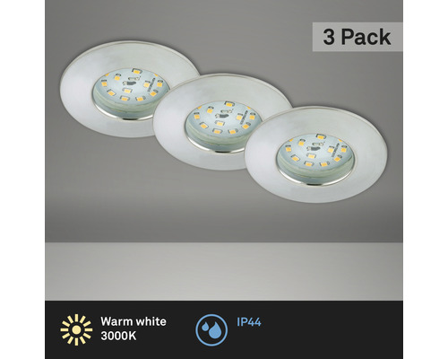 Éclairage à LED à encastrer lot de 3 alu avec ampoule 3x400 lm 3 000 K blanc chaud Ø 60 mm rond plastique IP44