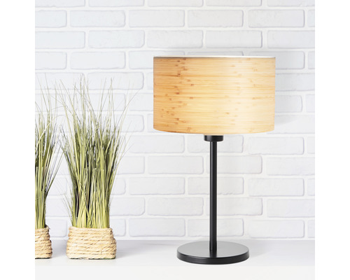 Lampe de table bambou/métal 1 ampoule hxØ 420x250 mm Romm noir/marron nature-0