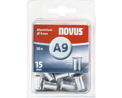 Écrou à rivet aveugle Novus aluminium Ø 9 mm6x15 mm 30 pièces