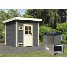 Chalet sauna Karibu Turmalin 3 avec poêle 9 kW et commande externe avec porte en bois et verre isolé thermiquement-thumb-0