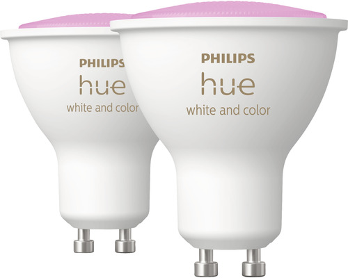 Réflecteur Philips hue White & Color Ambiance à intensité lumineuse variable blanc GU10 2x 4,3W 2x 230 lm blanc chaud - blanc naturel 2 pièces - Compatible avec SMART HOME by hornbach