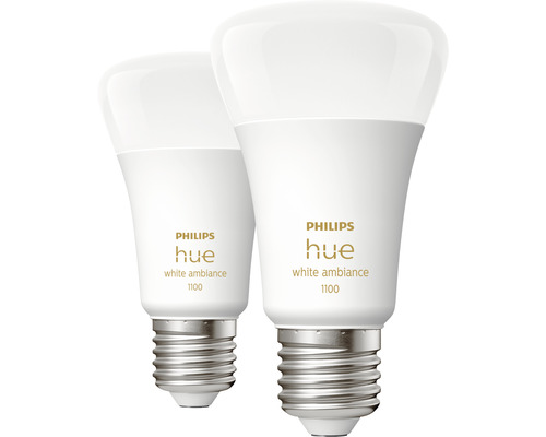 Ampoules Philips hue White Ambiance à intensité lumineuse variable mat 2x A60 E27/8W(75W) 1100 lm 2200- 6500 K 2 pièces - Compatible avec SMART HOME by hornbach