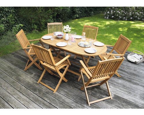 Kit de meubles 6 places composé de: 6 chaises et table en bois d'acacia