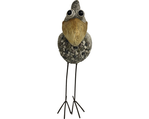 Sculpture de jardin figurine décorative Lafiora gros oiseau fibre de verre 26,5 x 14 x 50 cm gris