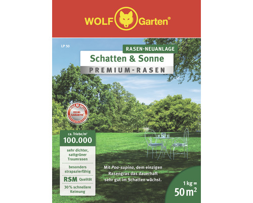 Rasensamen WOLF-Garten Premium Schatten-Sonne 1 kg 50 m²