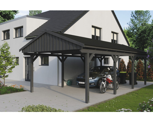 Einzelcarport SKAN Holz inkl. Schiefer Luxemburg - x schwarz Dachschindeln HORNBACH 808 cm Fichtelberg 423