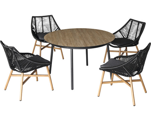 Ensemble de meubles de jardin Garden Place Nadja 4 places composé de: table, 4 fauteuils avec galettes d'assise aluminium noir