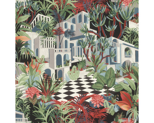 Papier peint intissé 687408 Tropical House Botanical rouge vert-0
