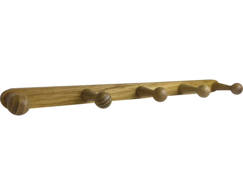 Portemanteau 5 crochets bois de chêne Lxlxh 380/24/69 mm