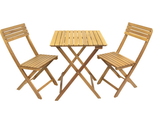Ensemble de balcon 3 pces rabattable composé de: table, 2 chaises en bois d'acacia naturel