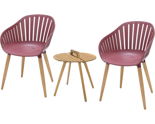 Salon de jardin pour balcon 2 places comprenant 2 fauteuils,table plastique bois rouge