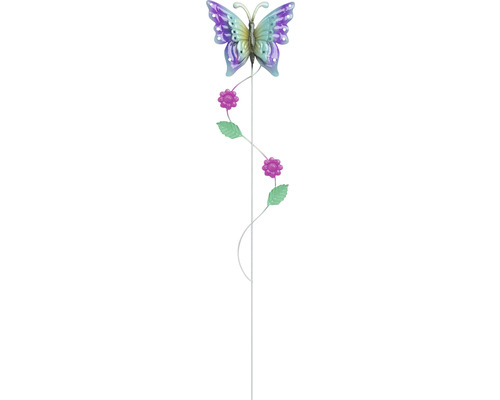 Tige décorative Lafiora papillon détail H 115 cm métal bleu