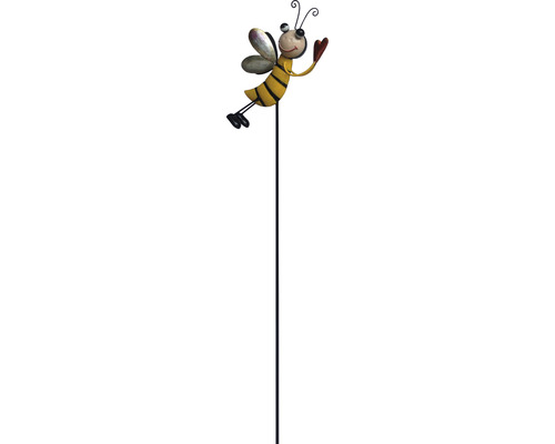 Tige décorative Lafiora abeille avec coeur H 95 cm métal jaune