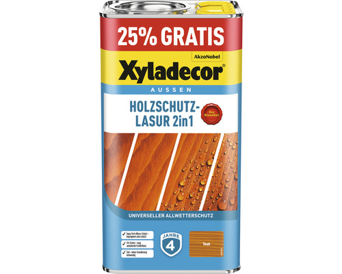 Lasure de protection du bois XYLADECOR teck 4+1 l (+25%) gratuit