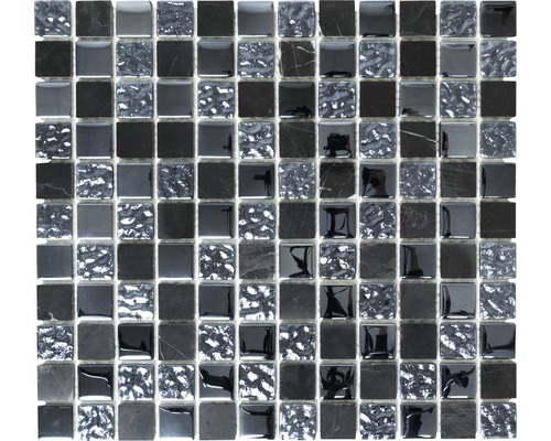 Mosaïque de verre avec pierre naturelle CM M462 noir, 30,5x32,5 cm
